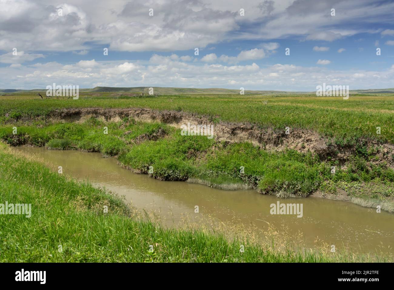 A scenic view of a stream in Grasslands National Park, Saskatchewan, Canada. Stock Photo