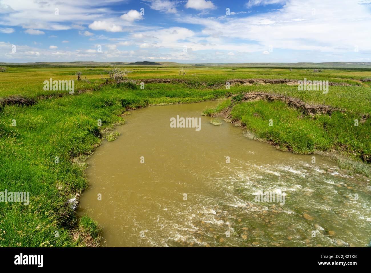 A scenic view of a stream in Grasslands National Park, Saskatchewan, Canada. Stock Photo