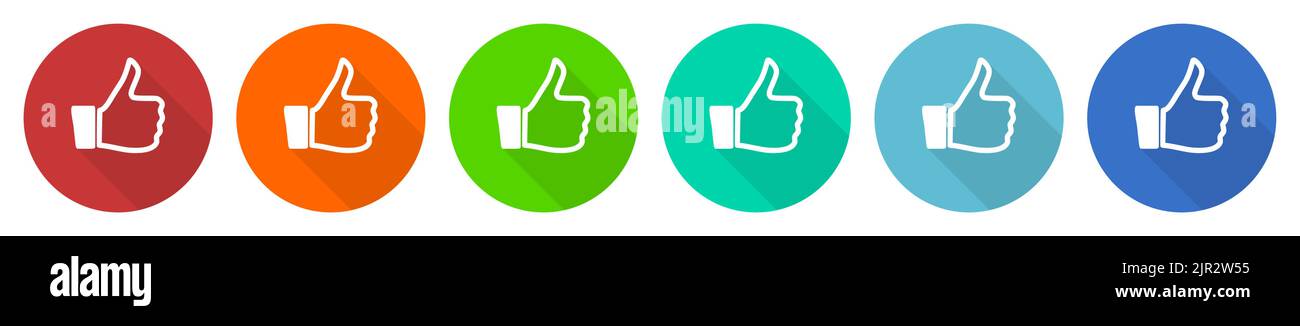 Like icon set, follow flat design vector illustration in 6 colors ...