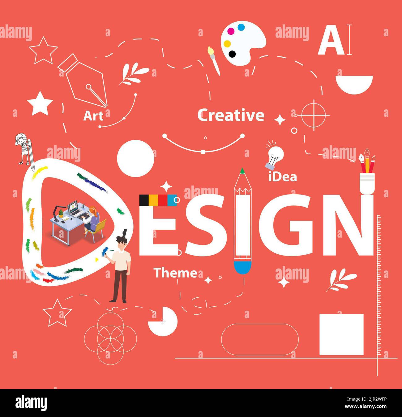 An abstract background design in aesthetic colors with icons Stock ...