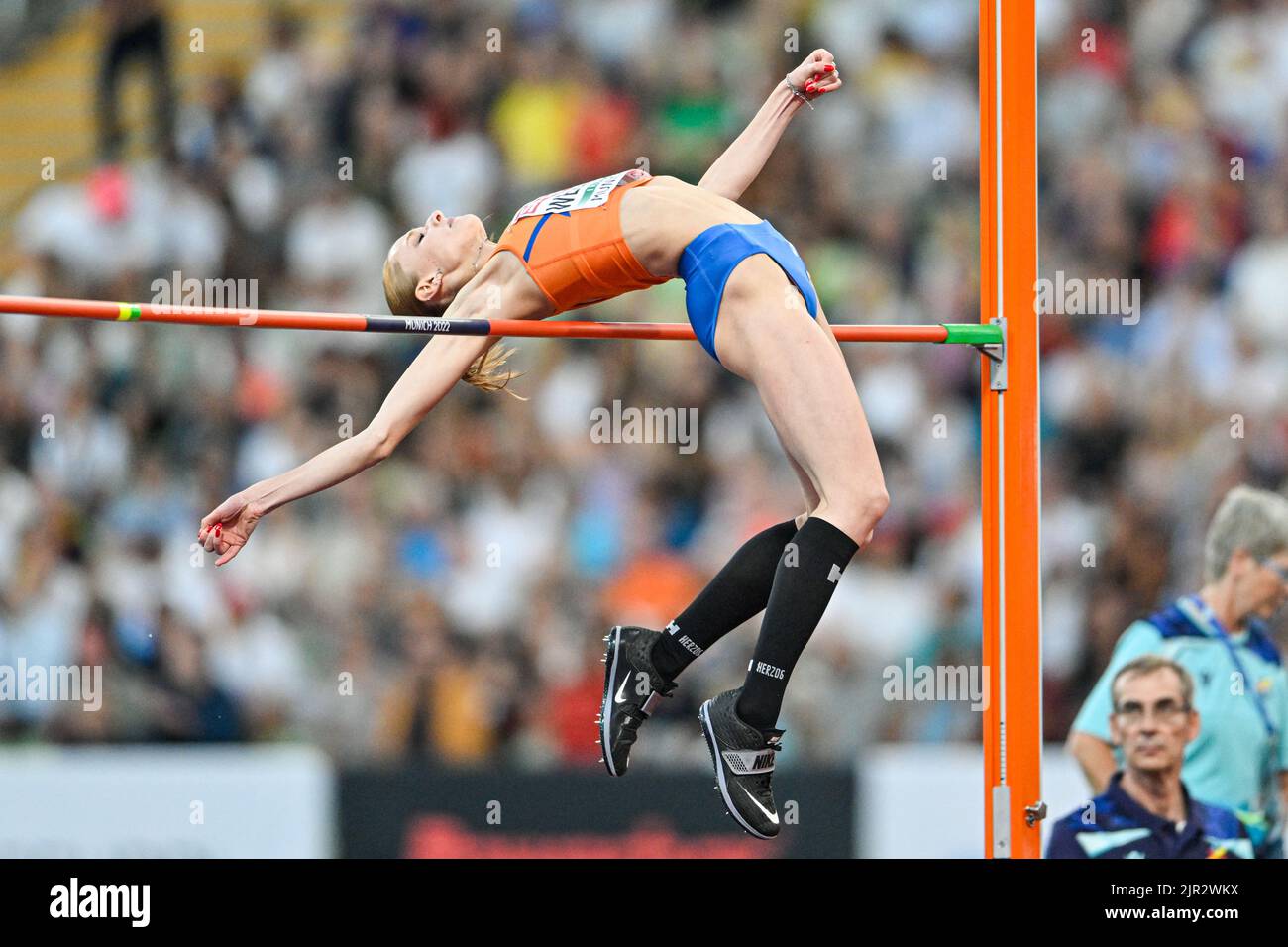 MUNCHEN, GERMANY - AUGUST 21: Britt Weerman of The Netherlands competing in women's high jump at the European Championships Munich 2022 at the Olympiastadion on August 21, 2022 in Munchen, Germany (Photo by Andy Astfalck/BSR Agency) NOCNSF Stock Photo