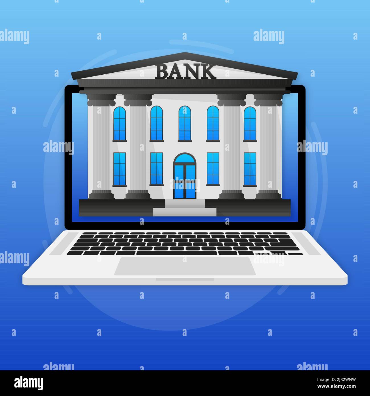 Bank building. Online banking. Money exchange, financial services, ATM