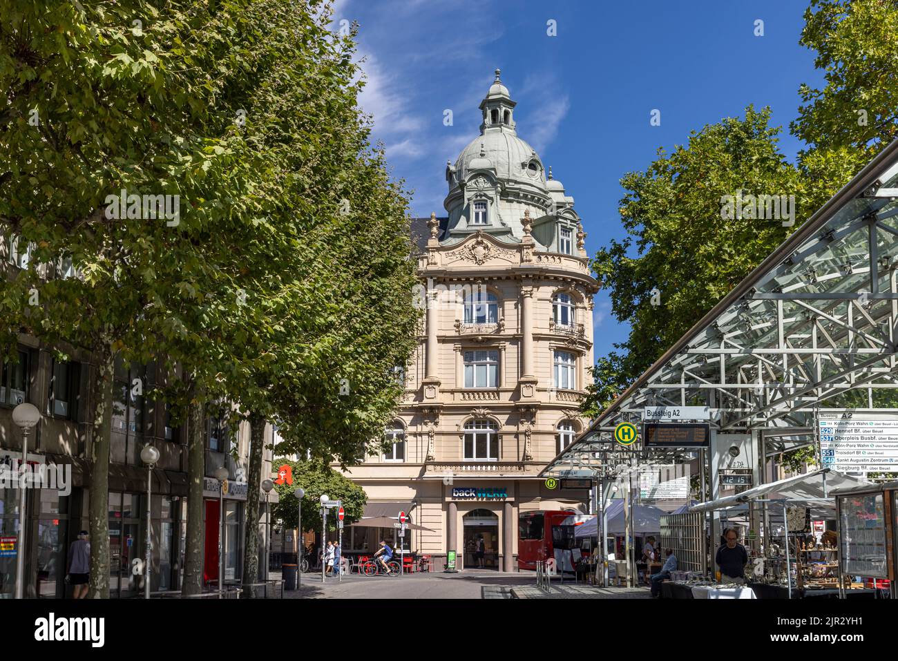 Historical buildings and narrow streets in Bonn on a bright summer day Stock Photo