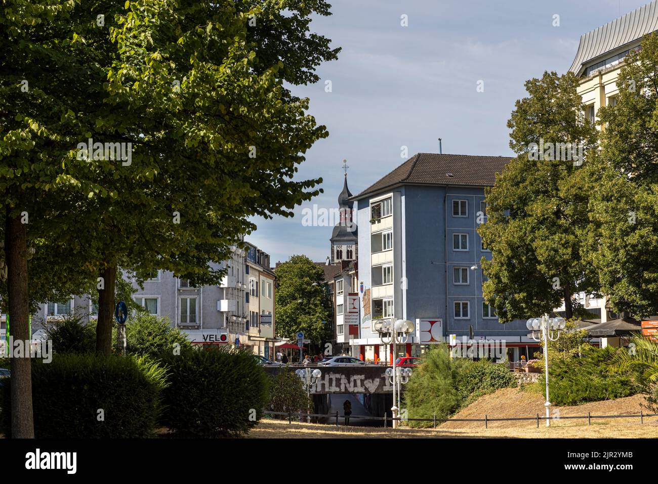Historical buildings and narrow streets in Bonn on a bright summer day Stock Photo