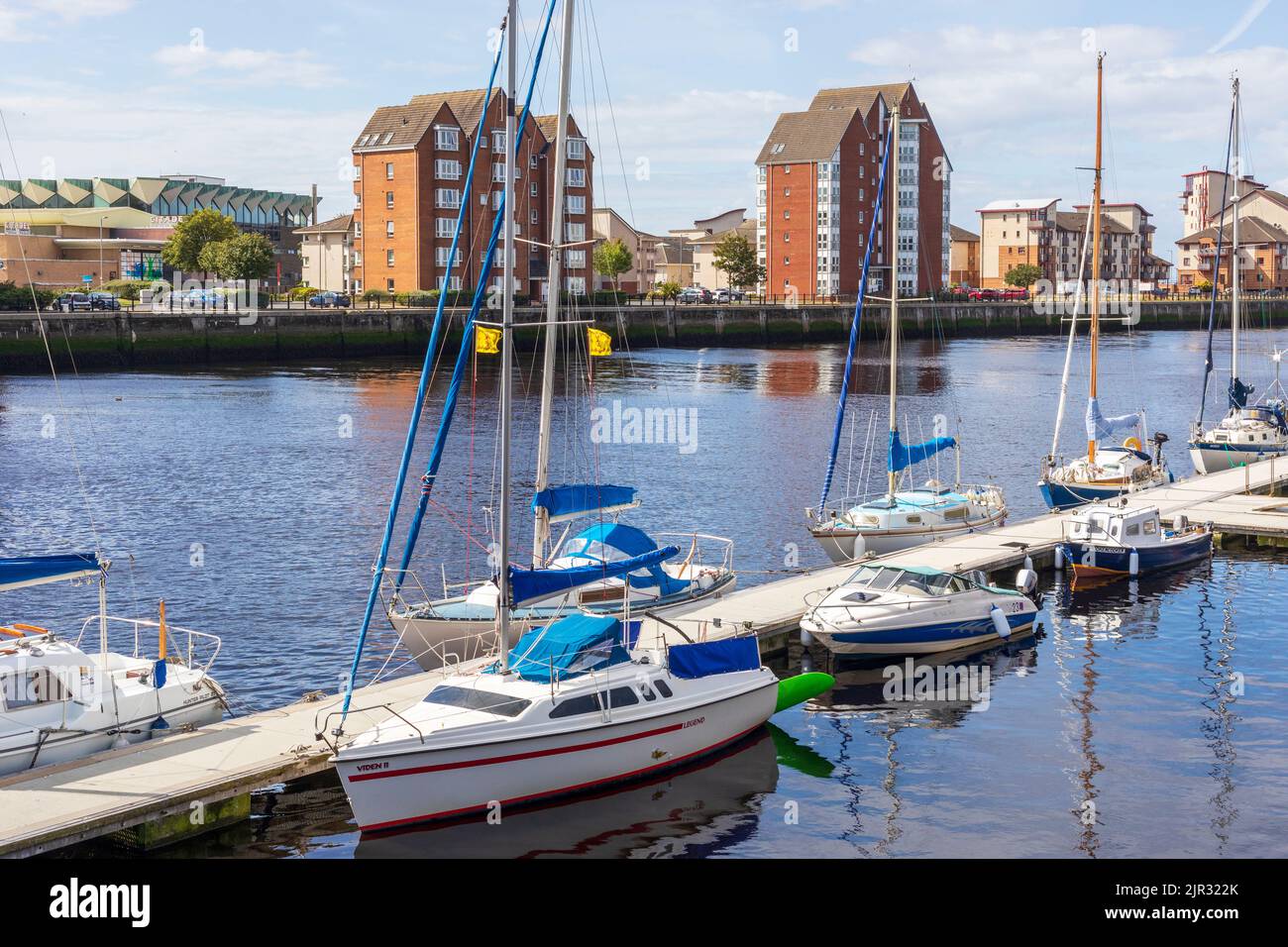 Private yachts and boats berthed at Ayr harbour on the River Ayr, near the Firth of Clyde, Ayr, Ayrshire, Scotland, UK Stock Photo