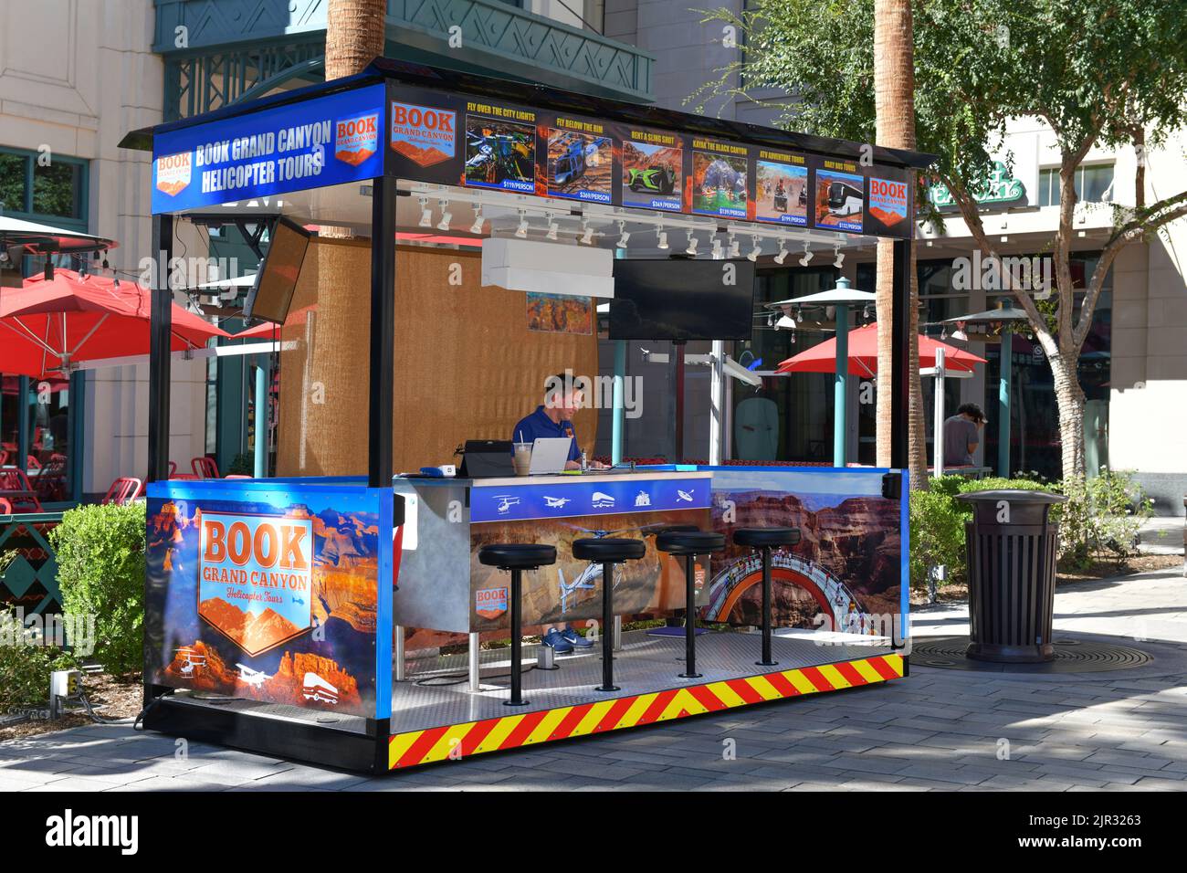 Nevada USA September 5, 2021 A small Grand Canyon Helicopter Tour Reservation Kiosk has been set up at The LINQ Promenade Las Vegas Stock Photo