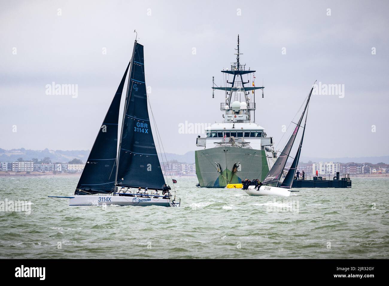 Cowes, Isle of Wight, UK. August 2nd 2022. Cowes week Sailing Regatta. Sailing action from the yacht racing at the 2022 Cowes Regatta on the Solent, I Stock Photo