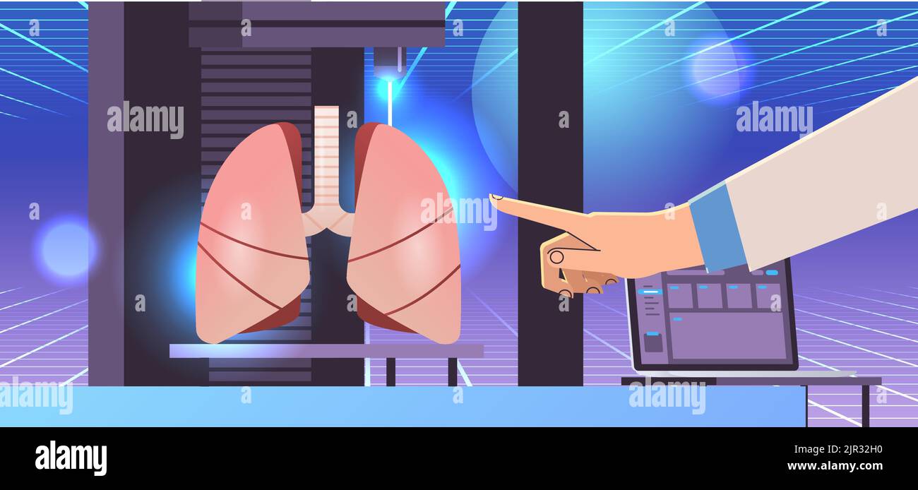researcher hand pointing lungs model printed on 3d bio printer medical ...