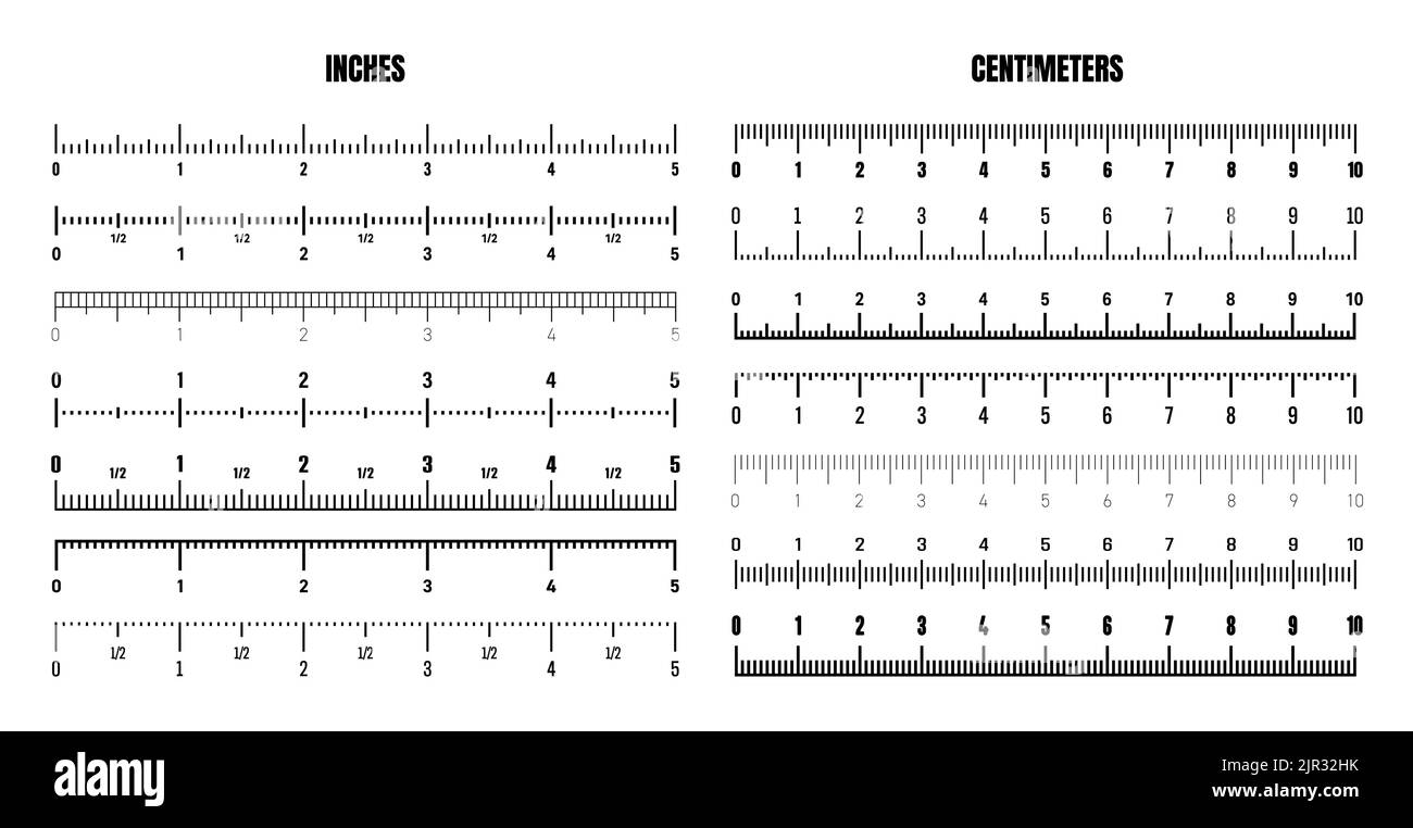 Realistic black centimeter and inch scale for measuring length or