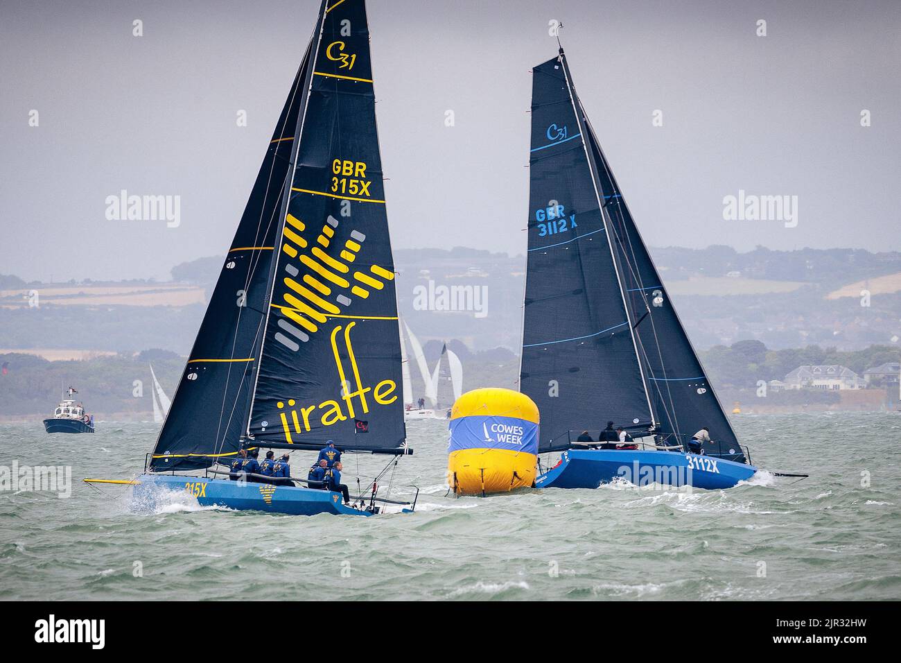 Cowes, Isle of Wight, UK. August 2nd 2022. Cowes week Sailing Regatta. Sailing action from the yacht racing at the 2022 Cowes Regatta on the Solent, I Stock Photo