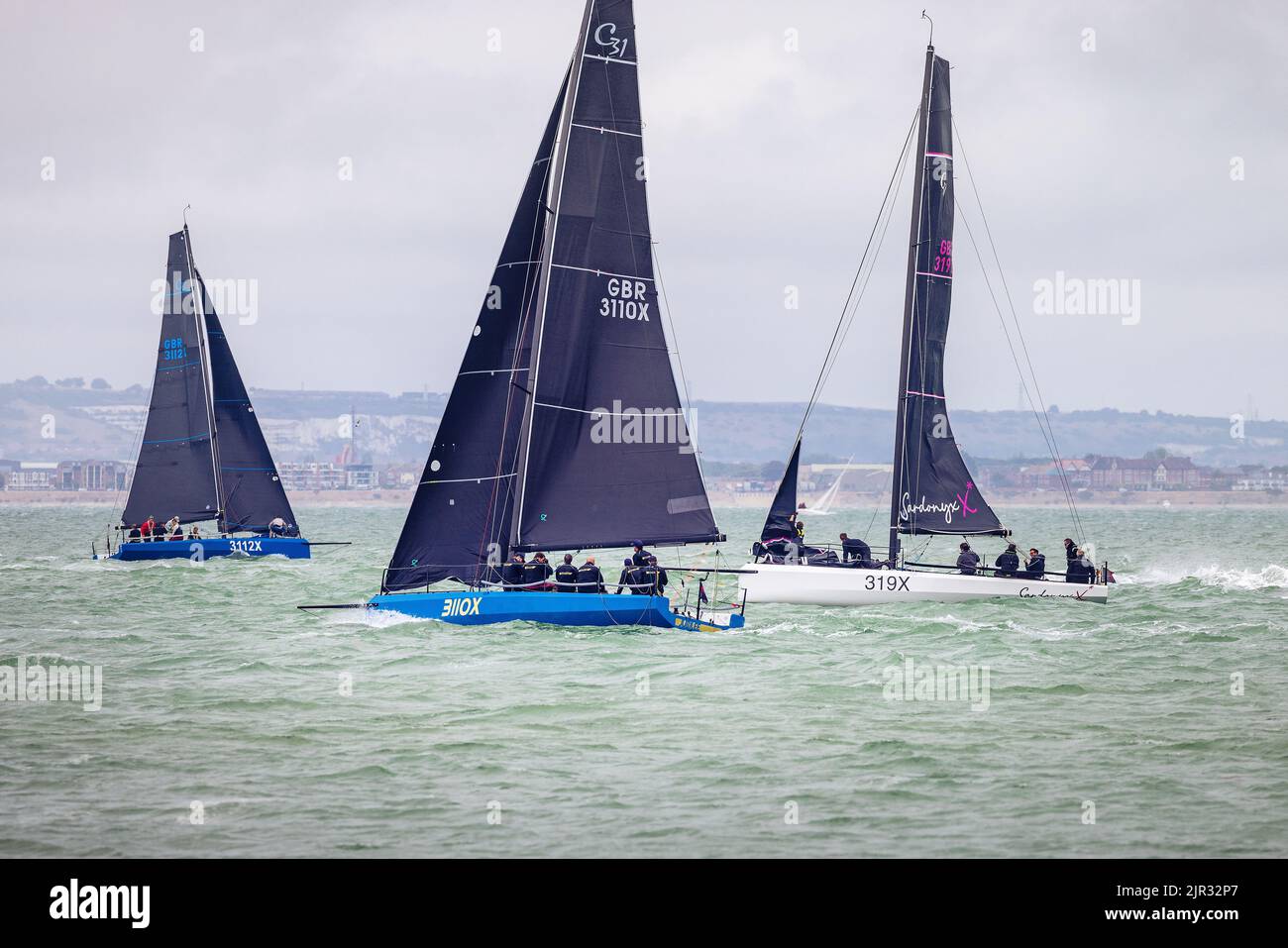 Cowes, Isle of Wight, UK. August 2nd 2022. Cowes week Sailing Regatta. Sailing action from the yacht racing at the 2022 Cowes Regatta on the Solent, I Stock Photo