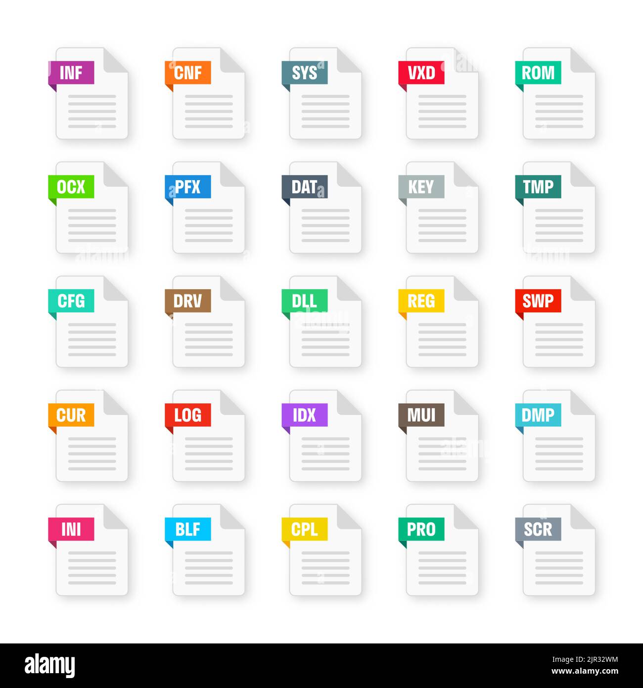 Common system file formats. Document types and extensions. Flat style ...