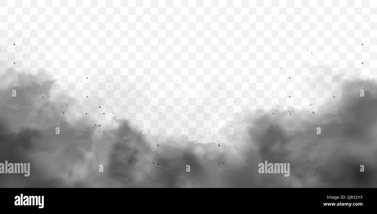 Black realistic smoke, dust clouds. Dirty polluted smog or fog with