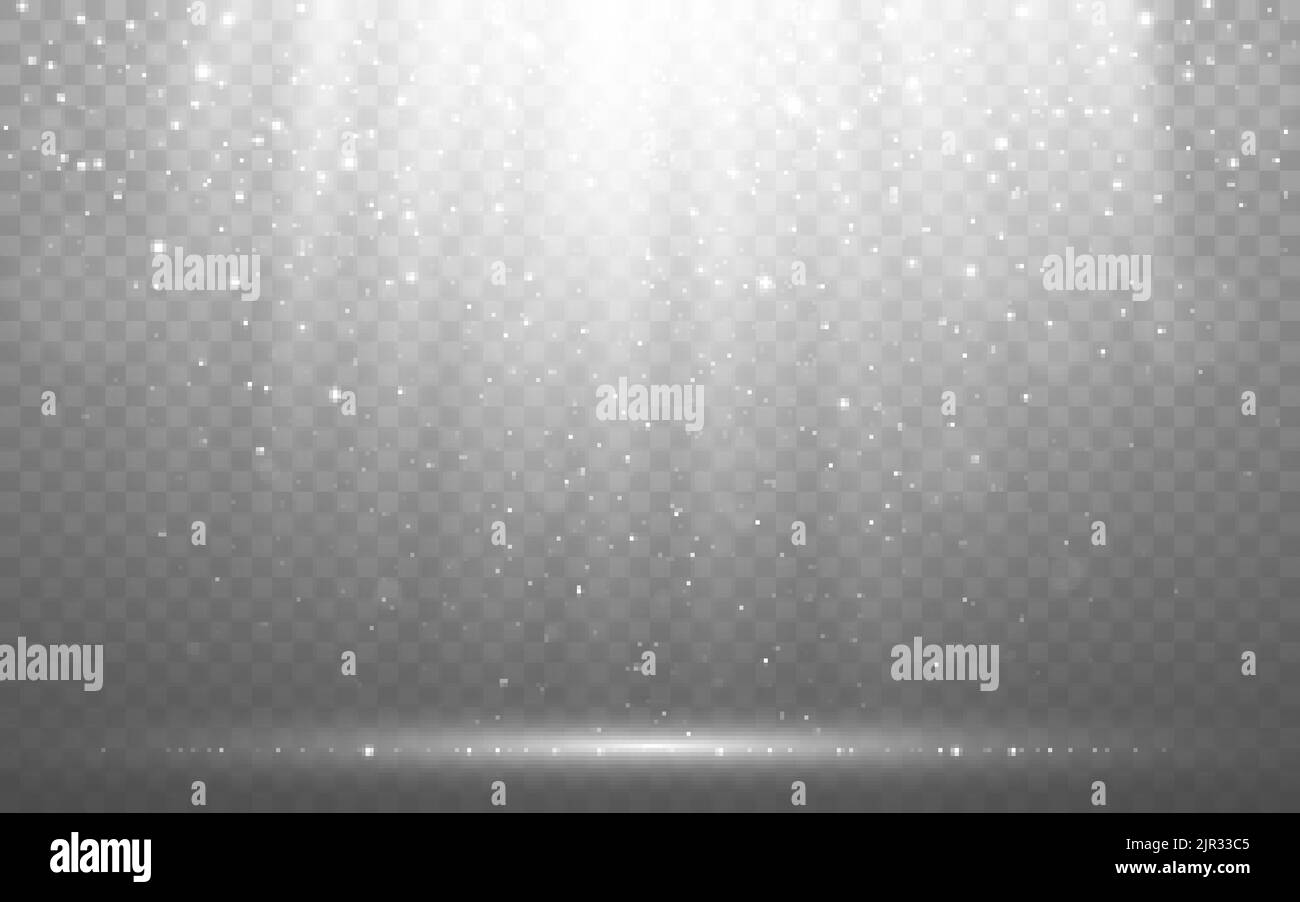 Glitter and spotlights. Glowing stage with shining particles. Falling