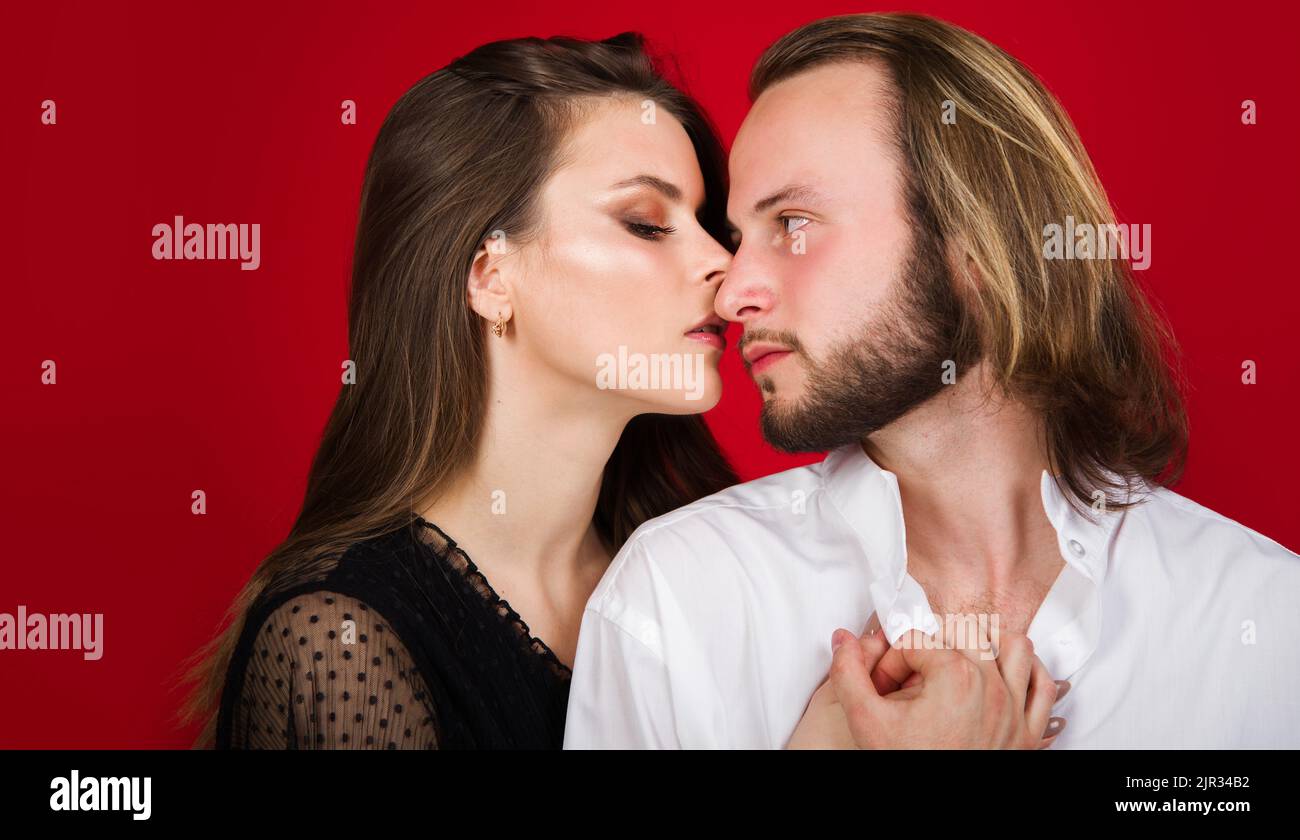 Sensual couple in love. Relationships and romantic. Woman and man kissing. Valentines day. Closeup. Stock Photo
