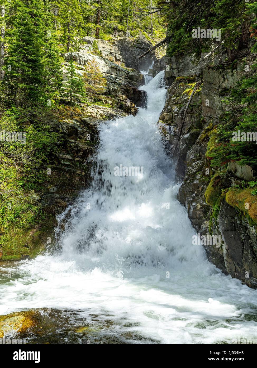 Spring flow water fall in Montana Stock Photo