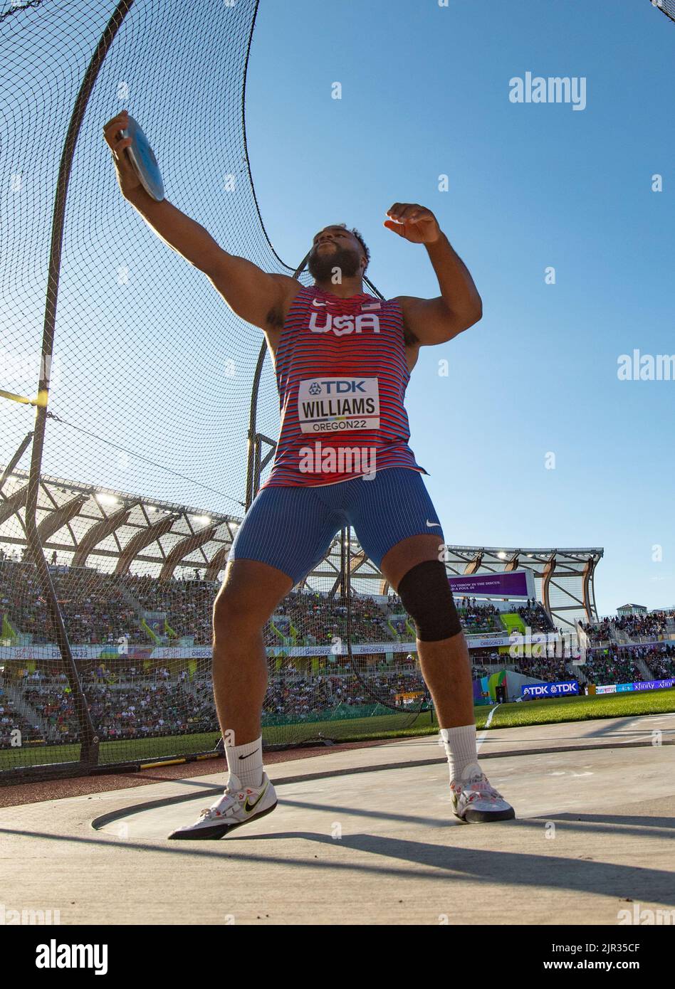 Oregon Discus Brian Williams of the USA competing in the men’s discus heats at ...
