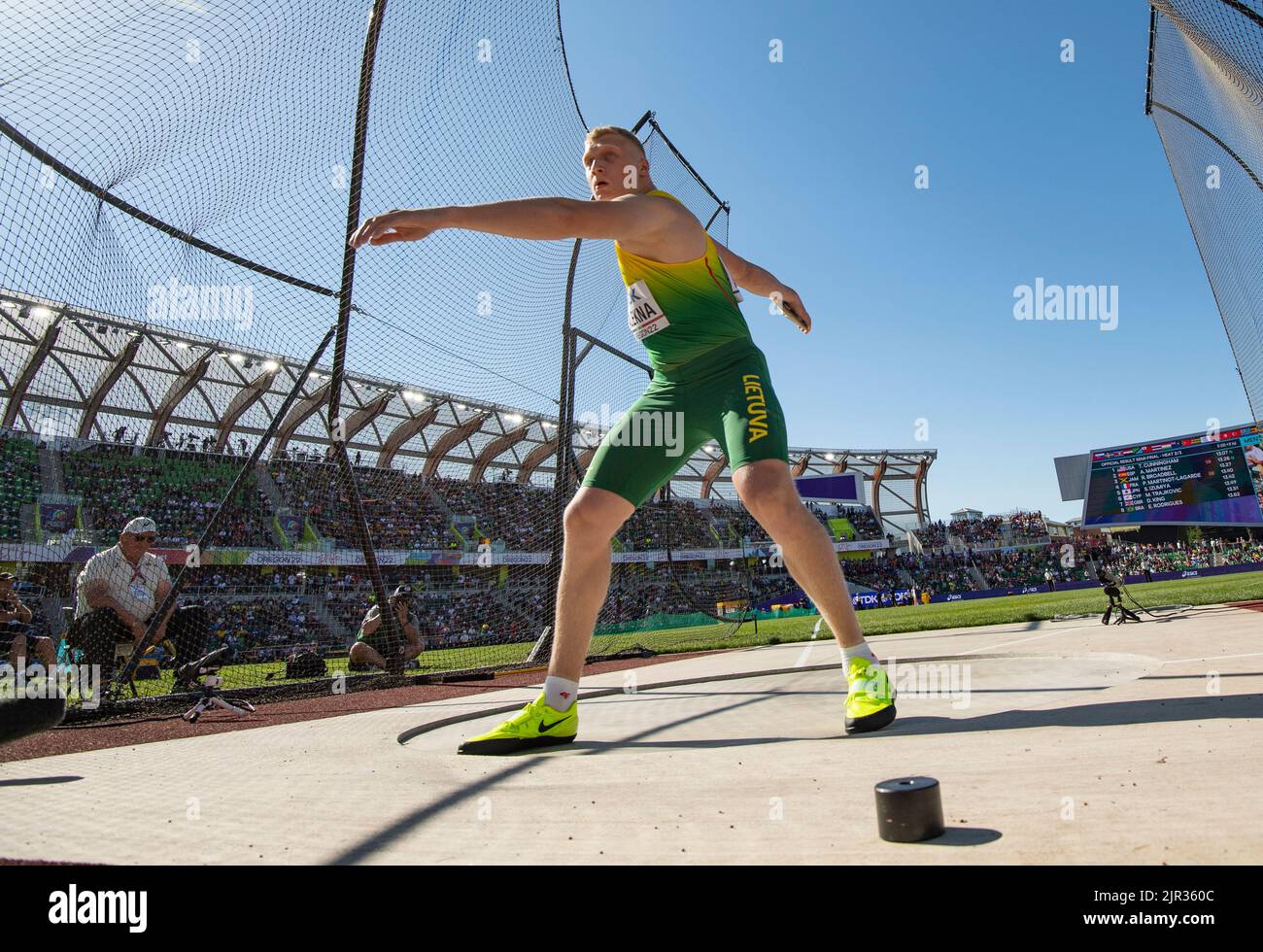 Mykolas Alekna of Lithuania competing in the men’s discus heats at