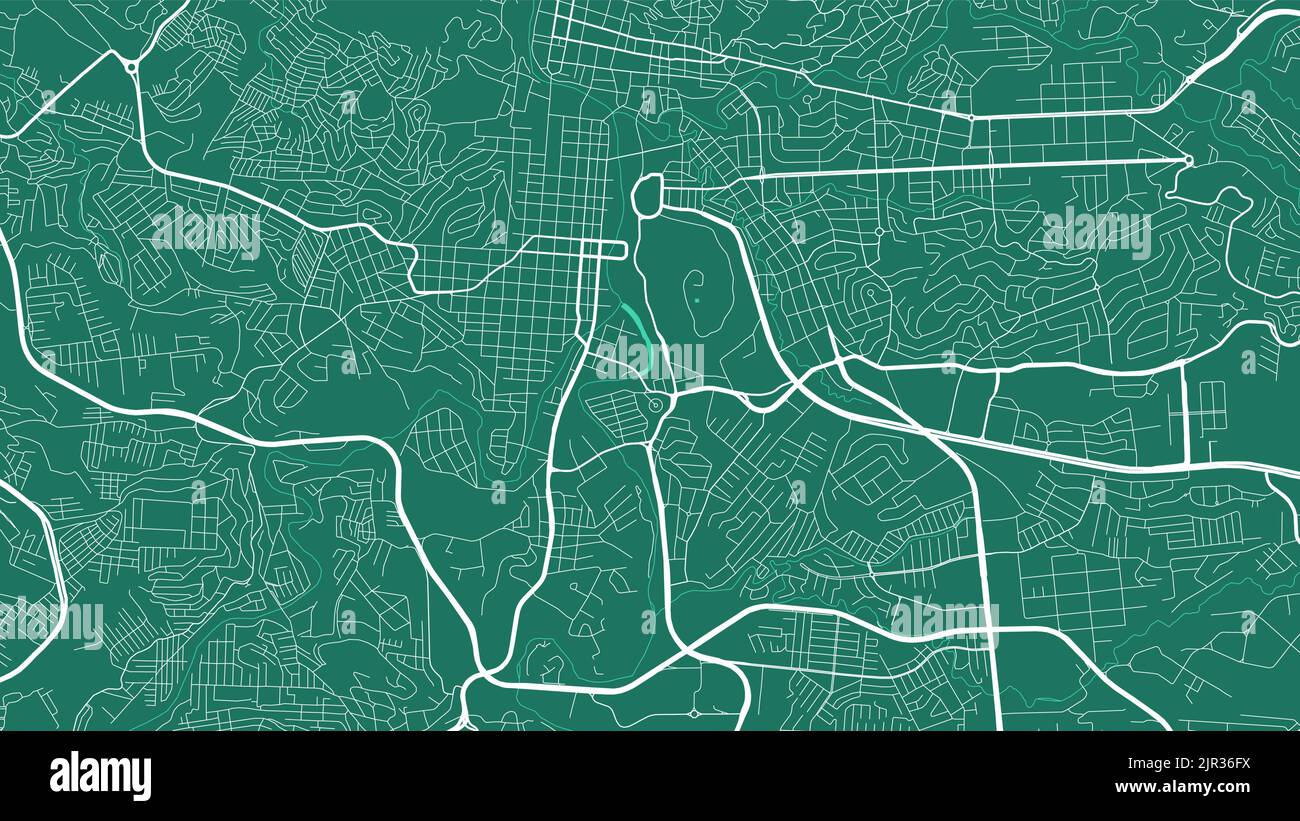 Green Tegucigalpa city area vector background map, roads and water illustration. Widescreen proportion, digital flat design roadmap. Stock Vector