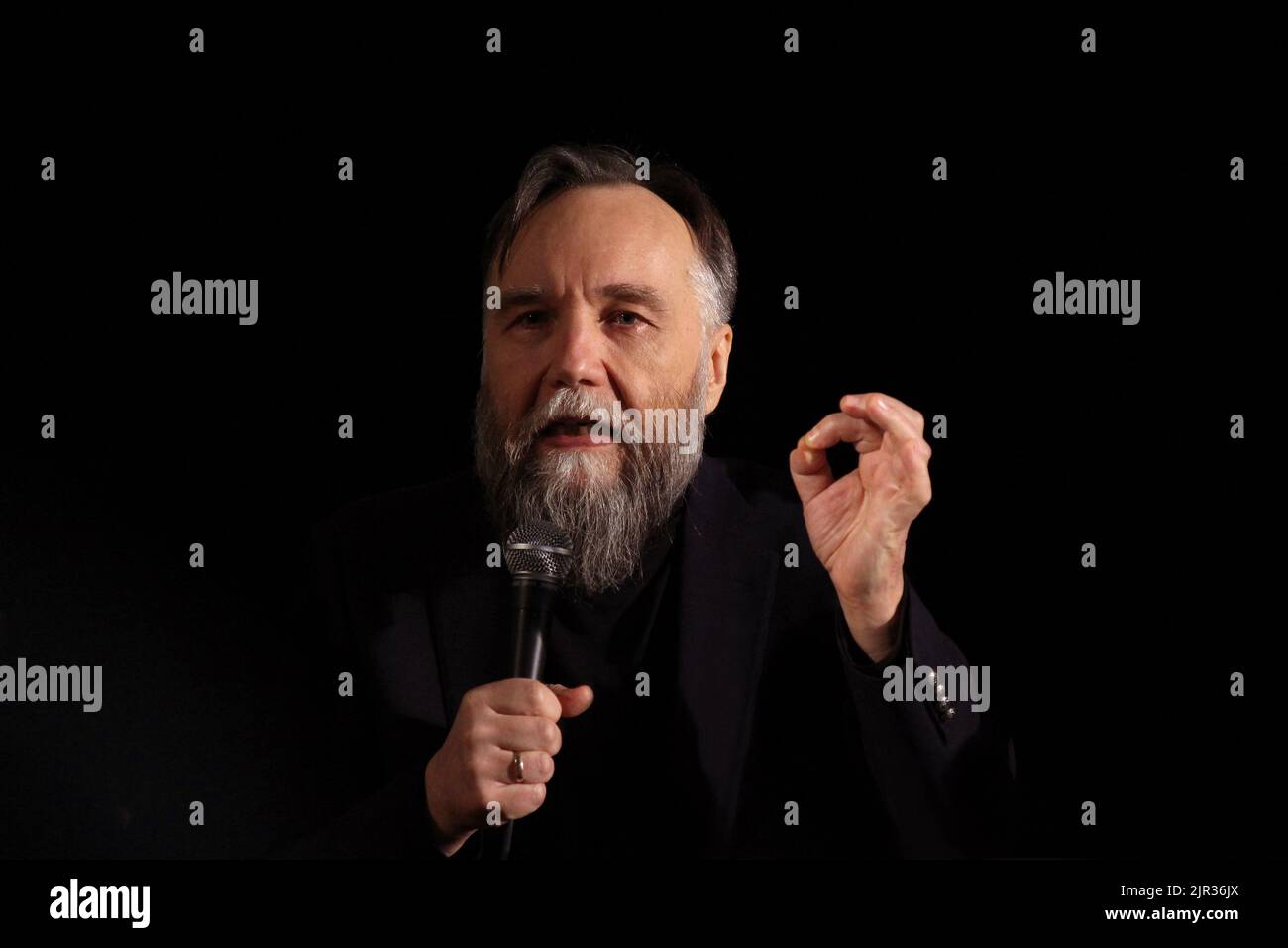 Bucharest, Romania - April 05, 2017: Aleksandr Dugin, Russian political analyst, strategist, writer and philosopher, holds a press conference in Bucha Stock Photo