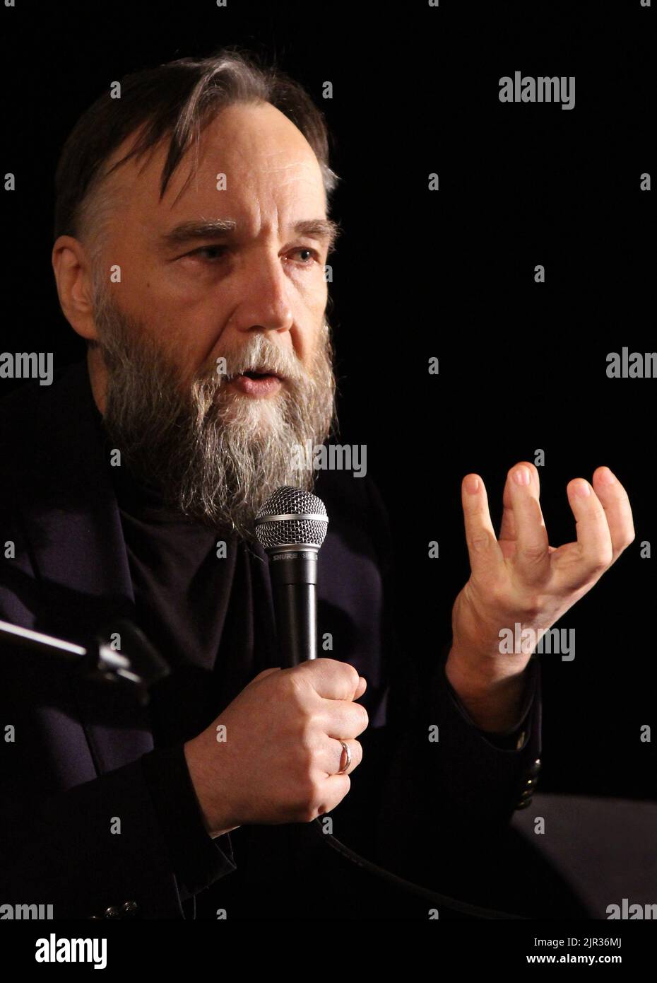 Bucharest, Romania - April 05, 2017: Aleksandr Dugin, Russian political analyst, strategist, writer and philosopher, holds a press conference in Bucha Stock Photo