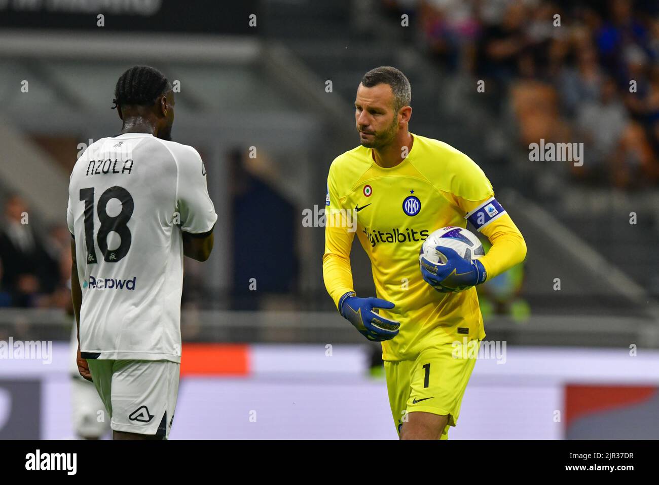 Milano, Italy. 20th, August 2022. Goalkeeper Samir Handanovic (1) of Inter seen during the Serie A match between Inter and Spezia at Giuseppe Meazza in Milano. (Photo credit: Gonzales Photo - Tommaso Fimiano). Stock Photo