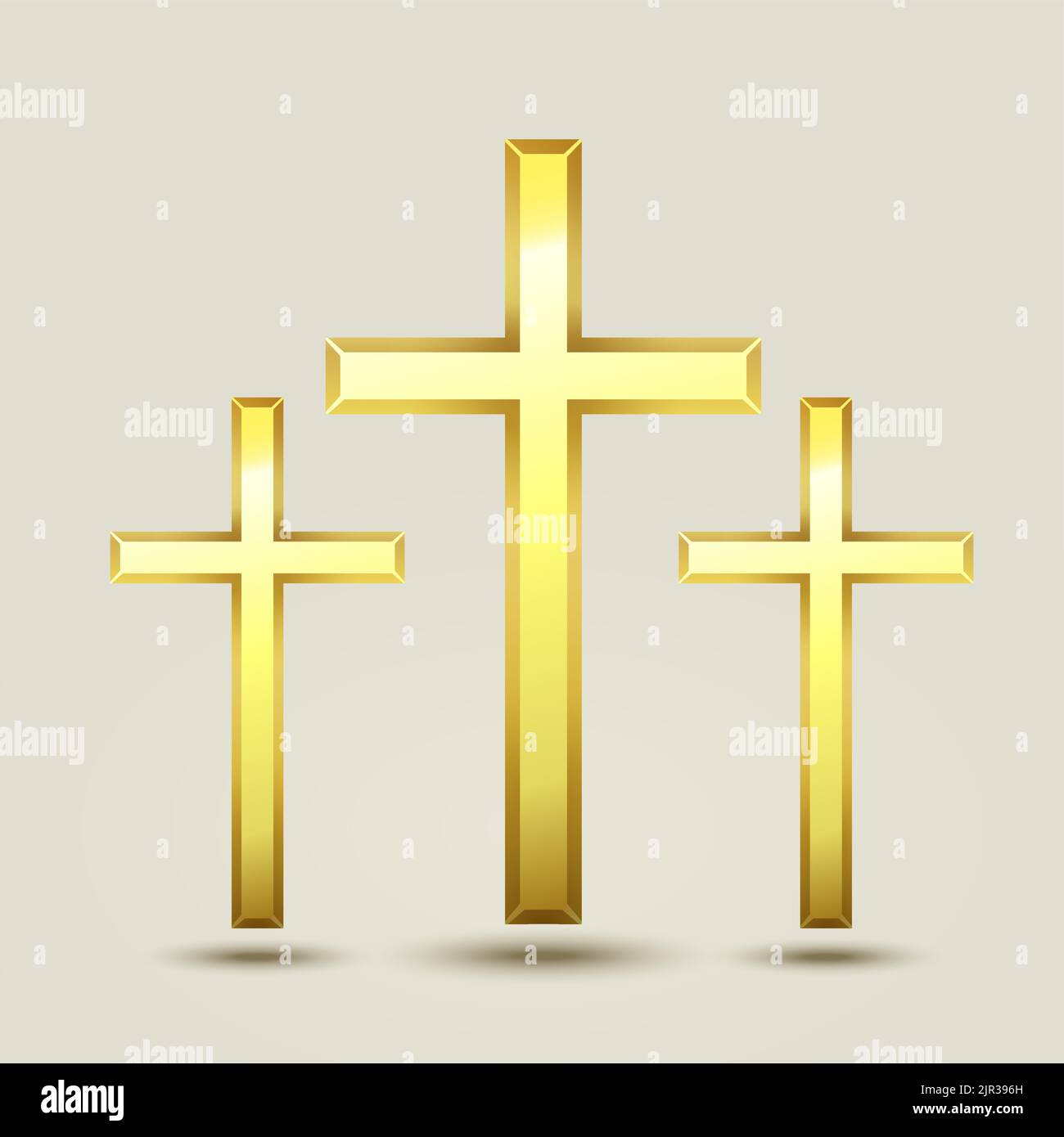 Gold holy cross icon. Religious holy golden cross vector christian