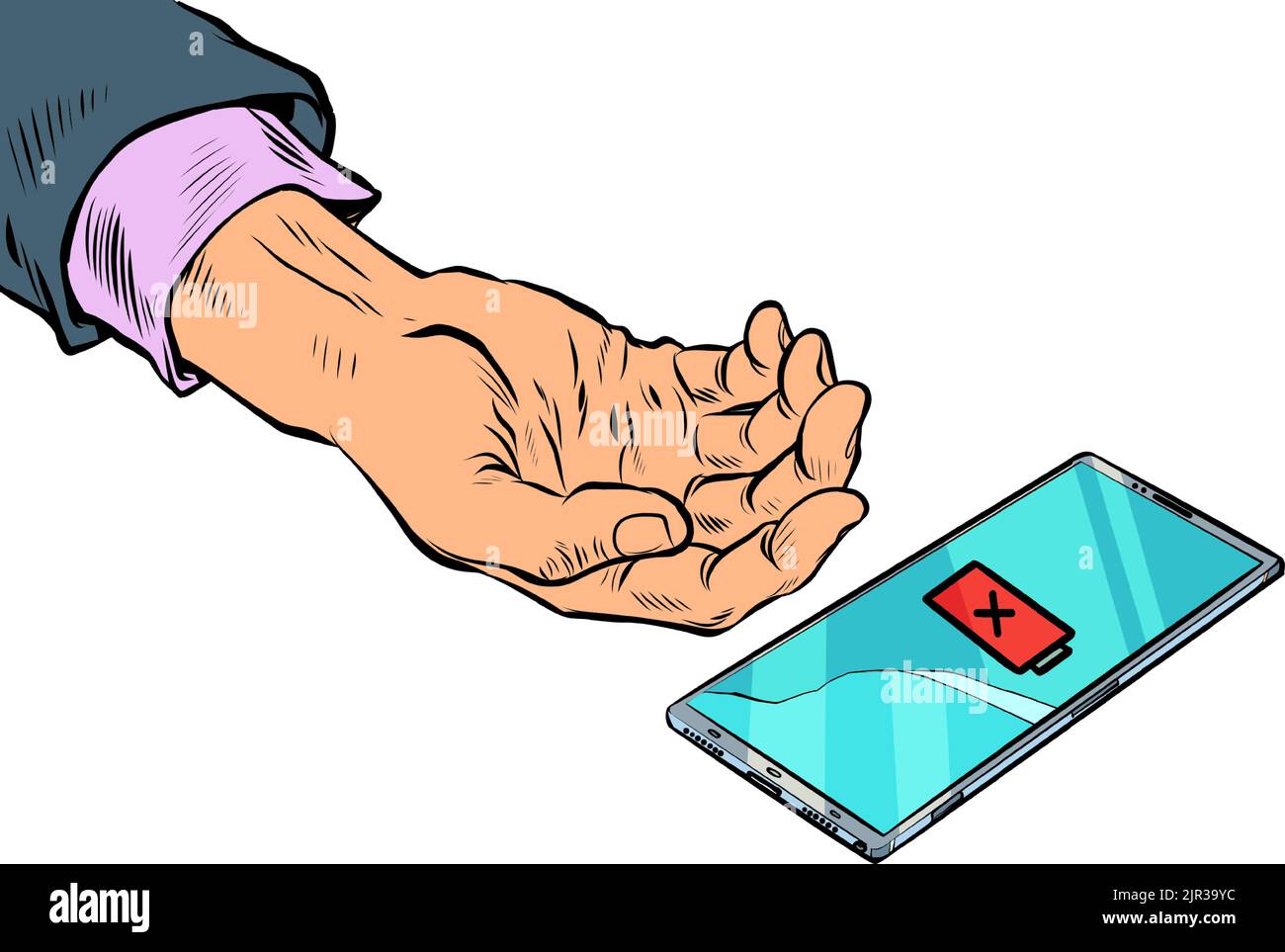 A businessman man died because his phone ran out of charge. battery and accumulators theme Stock Vector