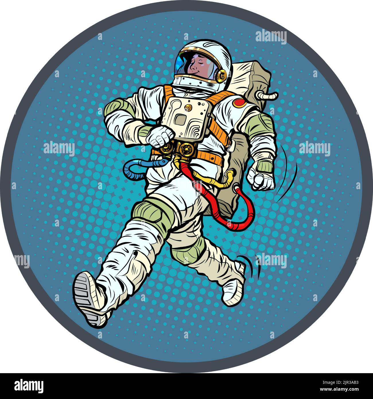 Pop art Astronaut winner proudly walks forward. Astronaut space suit Stock Vector