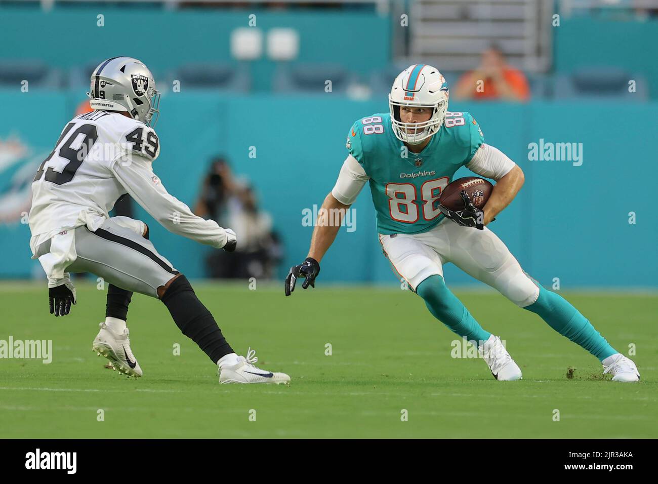 Miami Dolphins tight end Mike Gesicki (88) celebrates after an NFL football  game against the New Orleans Saints, Monday, Dec. 27, 2021, in New Orleans.  (AP Photo/Tyler Kaufman Stock Photo - Alamy