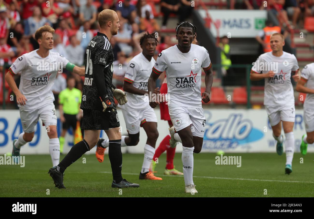 Liege, Belgium, 21 August 2022, OHL's Nachon Nsingi celebrates after