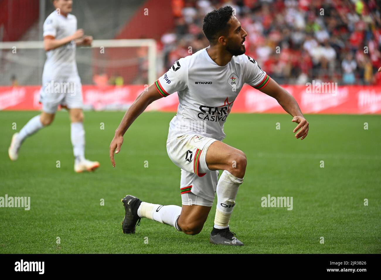 Liege, Belgium, 21 August 2022, OHL's Mousa Suleiman Tamari celebrates