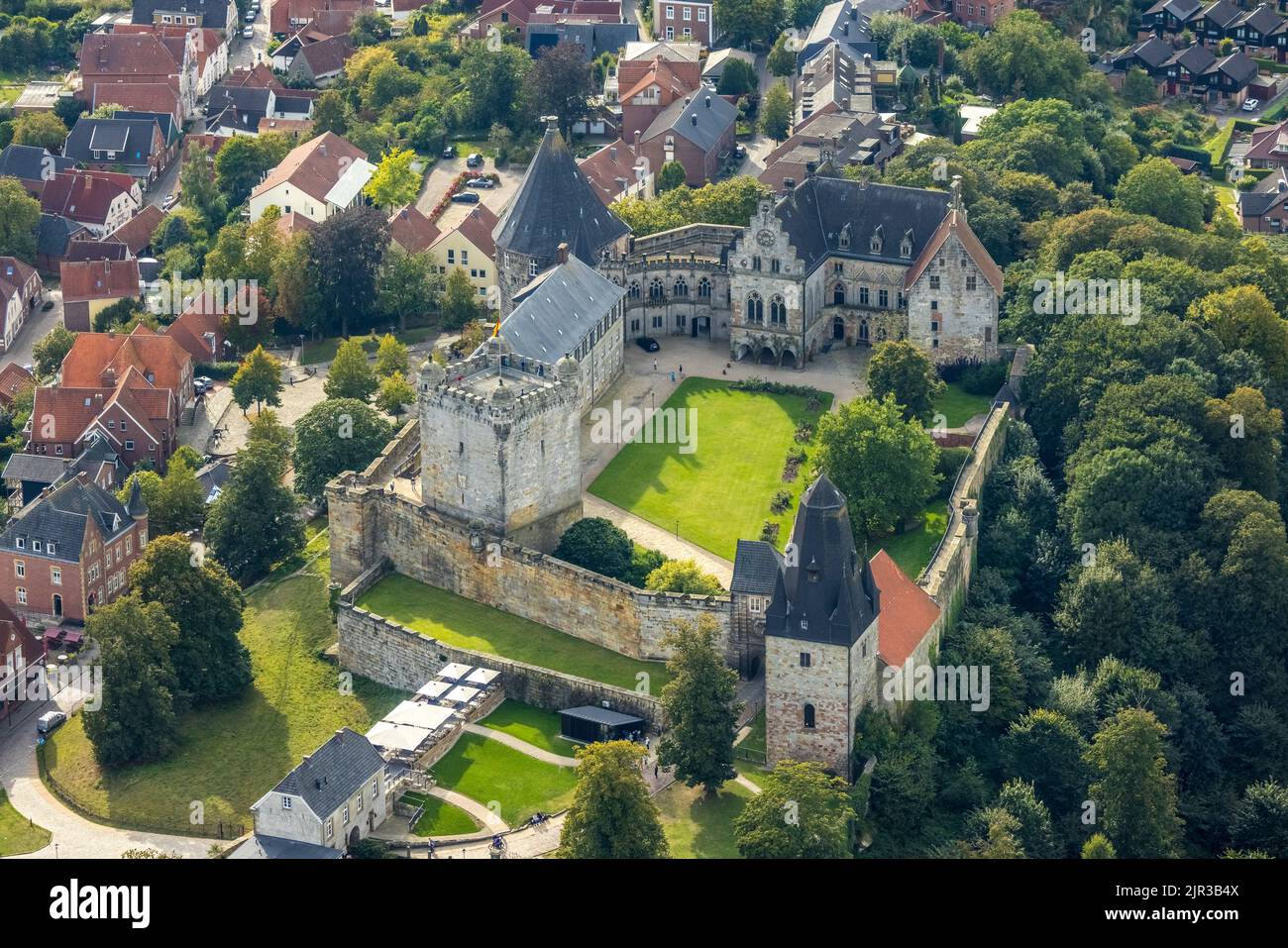 Aerial view,Medieval hilltop castle, Bentheim Castle in Bad Bentheim