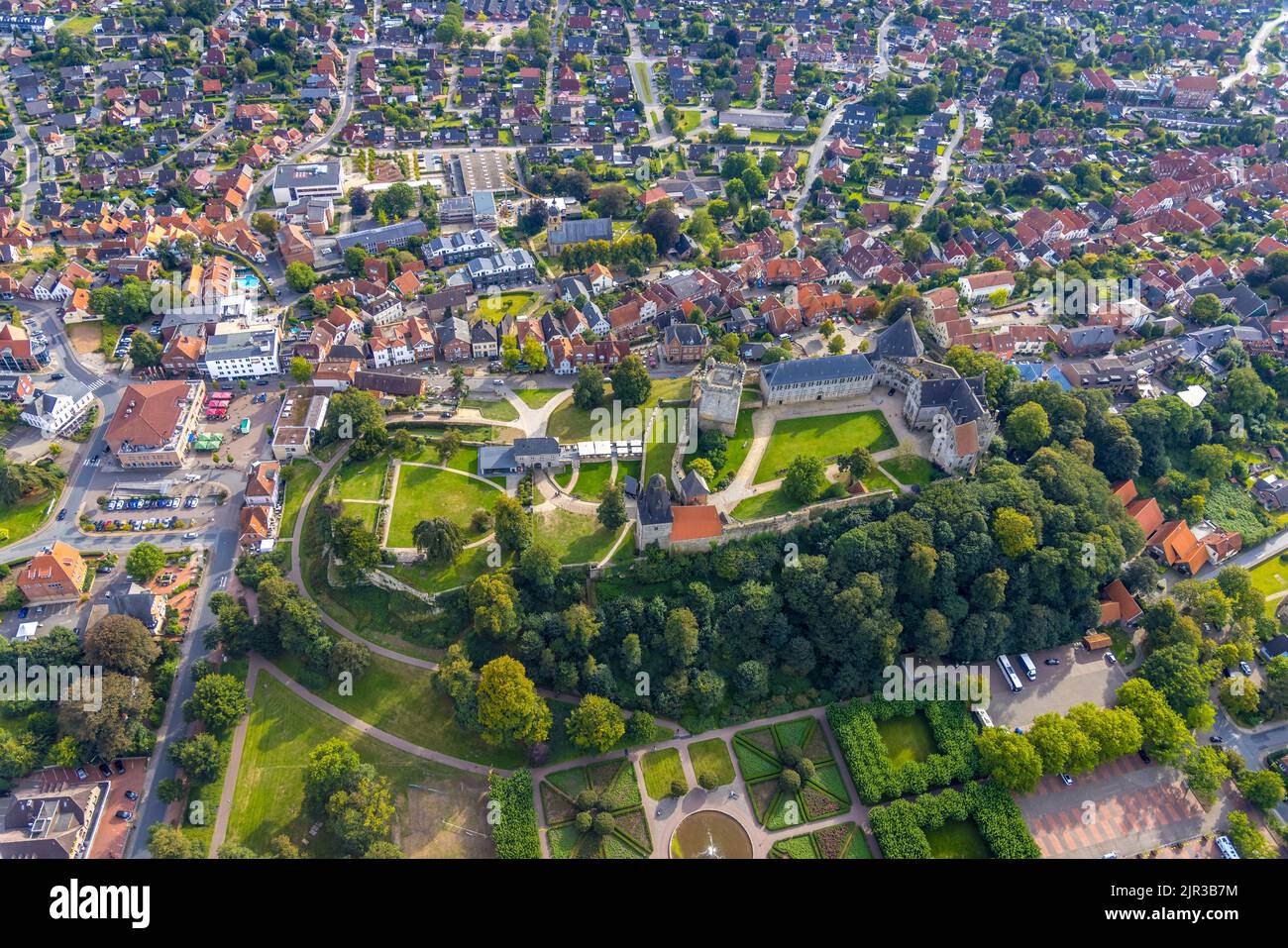 Aerial view,Medieval hilltop castle, Bentheim Castle in Bad Bentheim