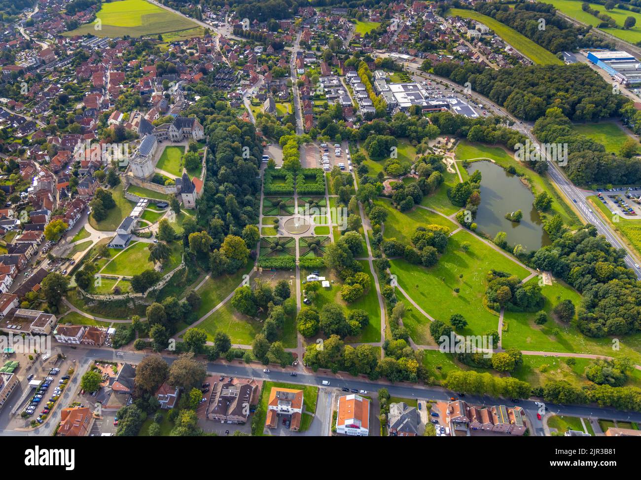 Aerial view,Medieval hilltop castle, Bentheim Castle in Bad Bentheim