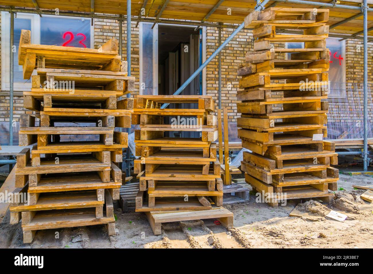 pallet stacks at construction site of Rucphen, The Netherlands, 6 may