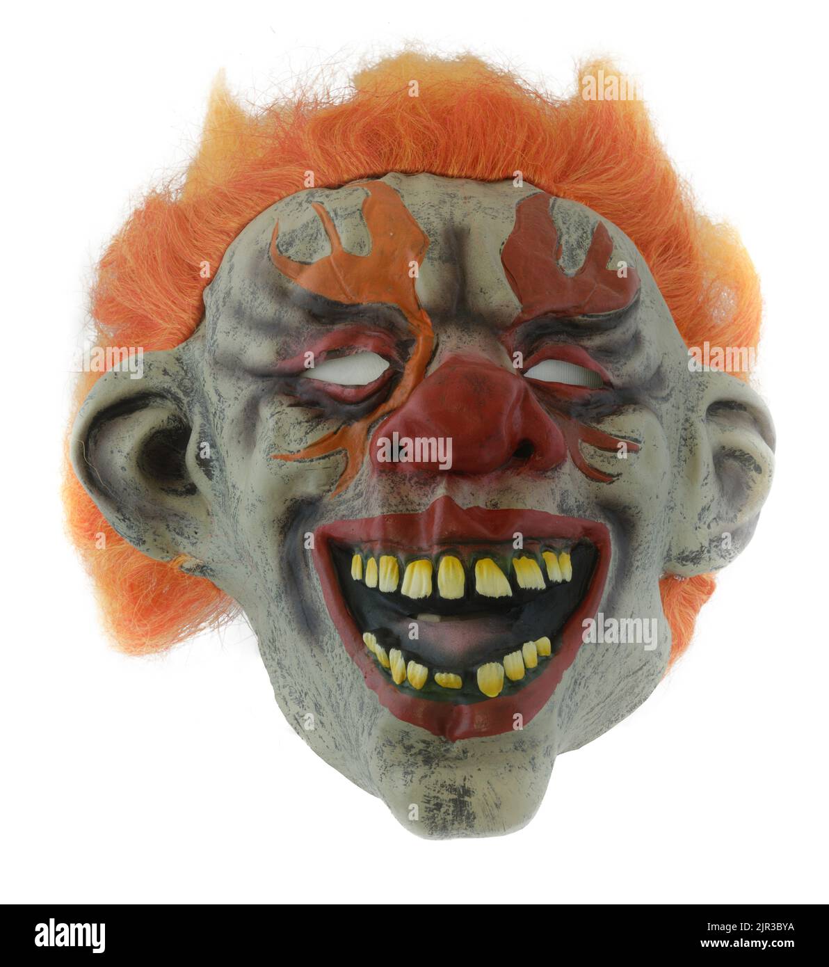 Orange Hair Creepy Clown Mask Isolated Against White Background Stock Photo