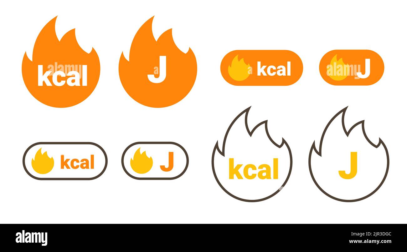 Energy fat burn kcal fire icon. Kilocalorie hot logo vector weight