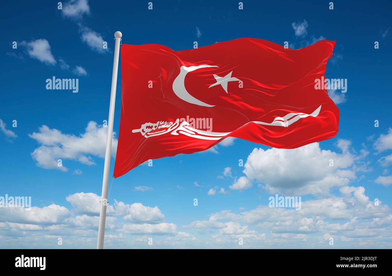 flag of Aceh Sultanate, asia at cloudy sky background, panoramic view. flag representing extinct country,ethnic group or culture, regional authorities Stock Photo