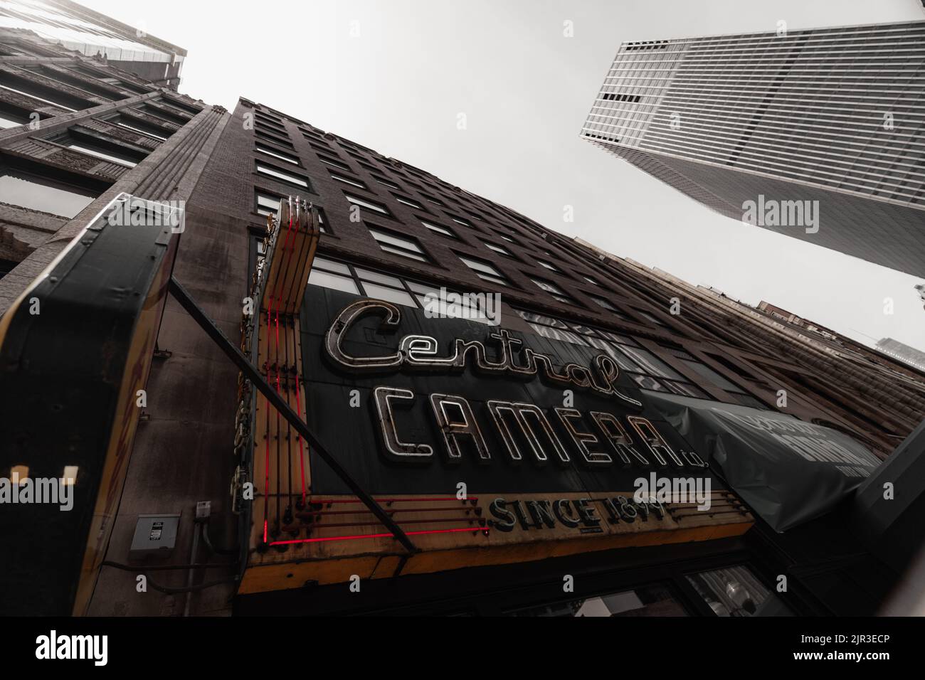 A low angle shot of Central cameras Co store front sign Stock Photo