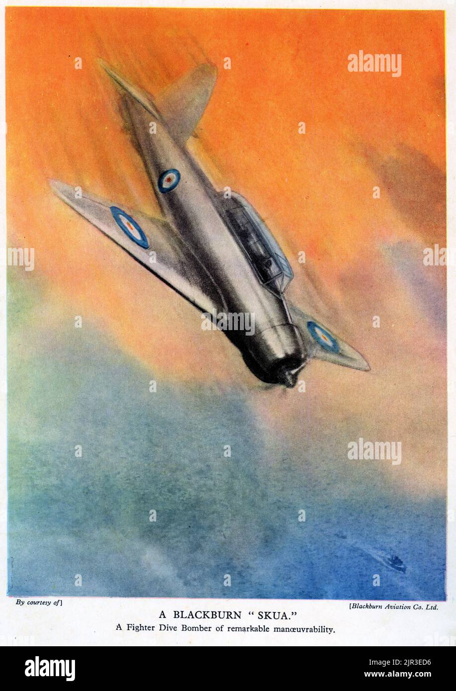 Halftone of a Blackburn Skua dive bomber, used during World War Two, published 1942. Stock Photo