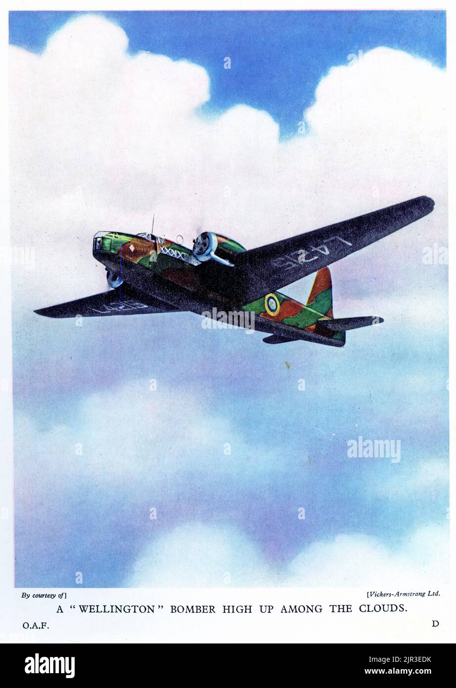 Halftone of a Wellington bomber high up among the clouds during World War Two, published 1942. Stock Photo