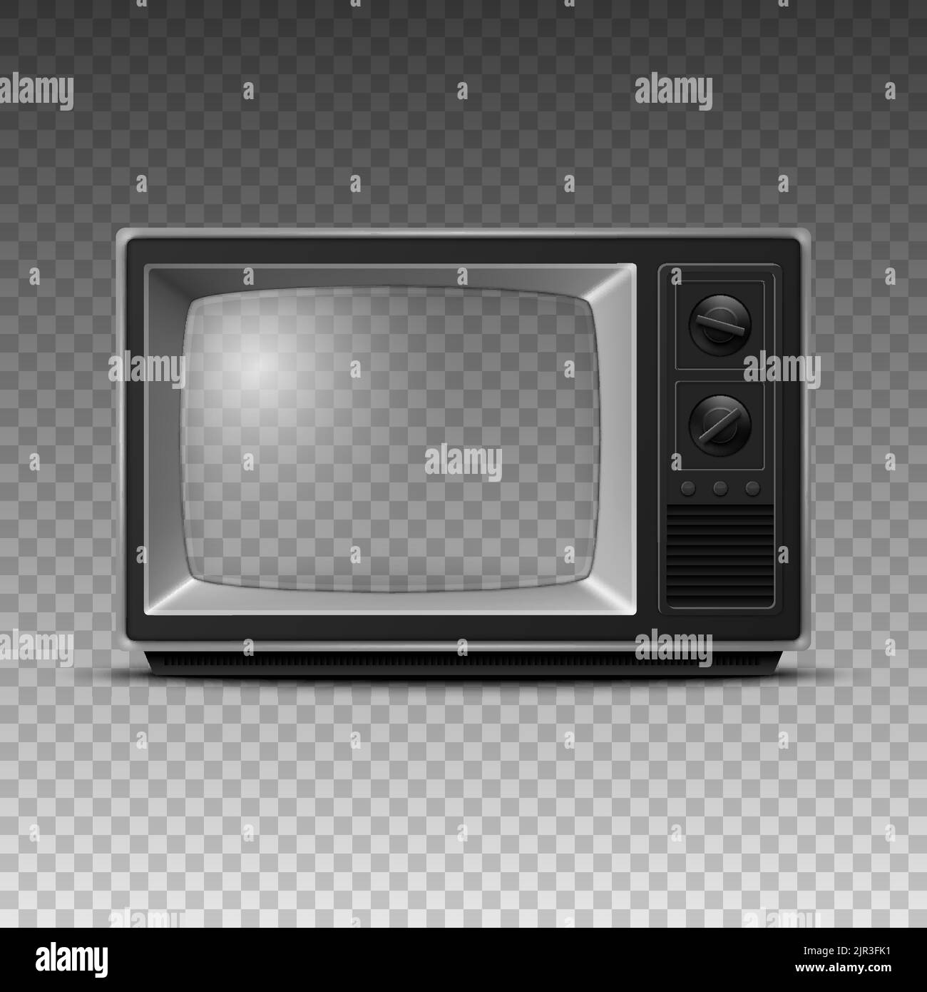 Vector 3d Realistic Retro TV Receiver Closeup Isolated on White. Vintage TV Set. Television, Front View Stock Vector