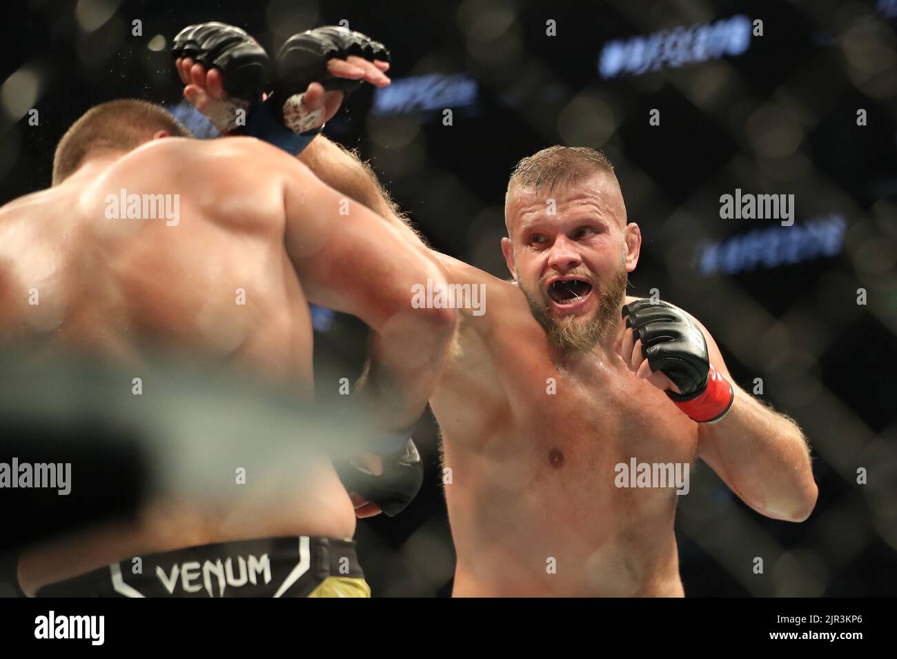 SALT LAKE CITY, UT - AUGUST 20: Marcin Tybura and Alexandr Romanov meet in the octagon for their Heavyweight bout at UFC 278 at the Vivint Arena on August 20, 2022 in Salt Lake City, Utah, United States. (Photo by Alejandro Salazar/PxImages) Stock Photo