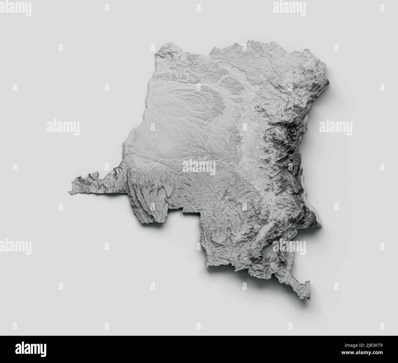 A 3D rendering of the map of Congo with relief in greyscale Stock Photo ...