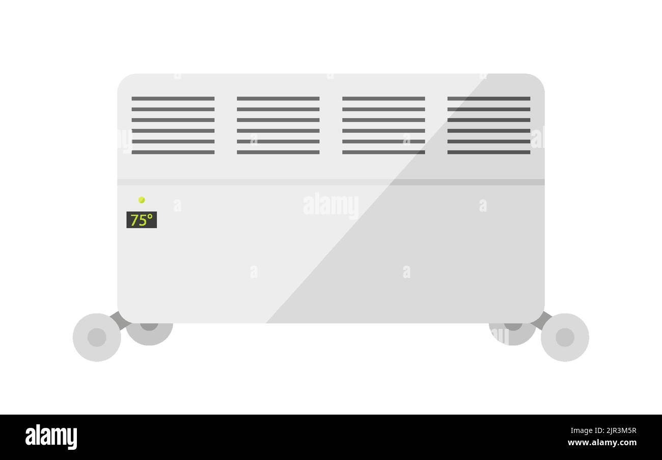 Electric heater home heat on wheels white flat. Household appliances