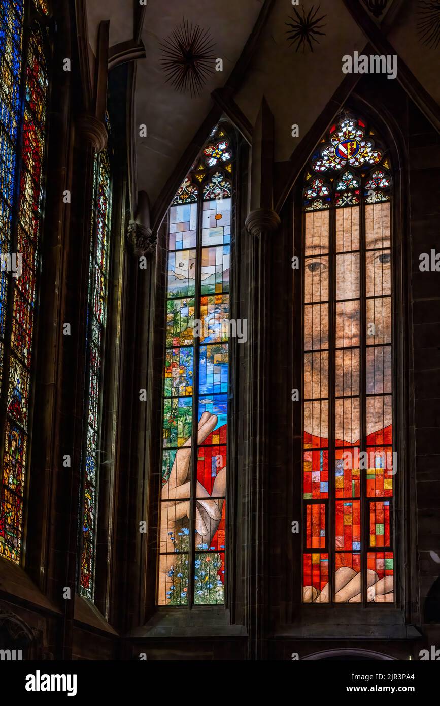 Stained glass window of a hundred faces by Véronique Ellena and Pierre ...