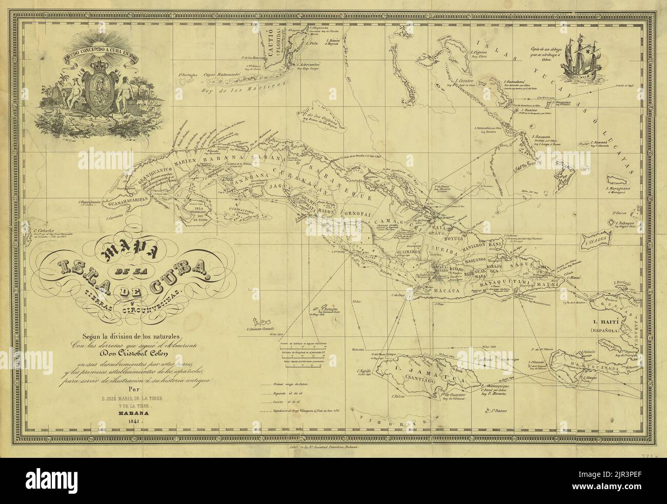 Vintage 1841 map of the Island of Cuba and Surrounding Territories