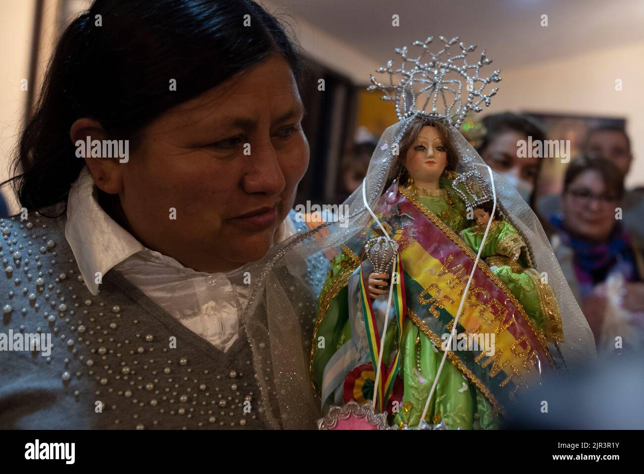 Cordoba Capital, Cordoba, ARGENTINA. 19th Aug, 2022. The Bolivian community celebrates the day of the Virgin of UrkupiÃ±a, starting the festivities the night before with a mass and then the change of clothing of the images of the virgins of different families. (Credit Image: © Daniel Bustos/ZUMA Press Wire) Stock Photo