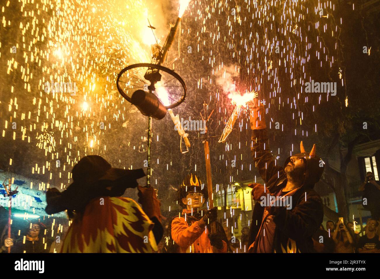 Barcelona, Spain. 21st Aug, 2022. Little devils set off their fireworks ...